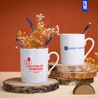 Mugs en porcelaine fabriqués en France personnalisés mutualité française et erget group