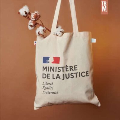 Tote bag bio GOTS Ministère de la Justice, bonjour françois, sac fabriqué en France en ESAT