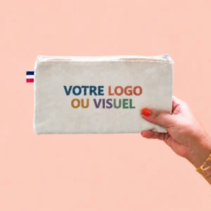 trousse en coton Made in France personnalisable fabrication en ESAT, bonjour francois