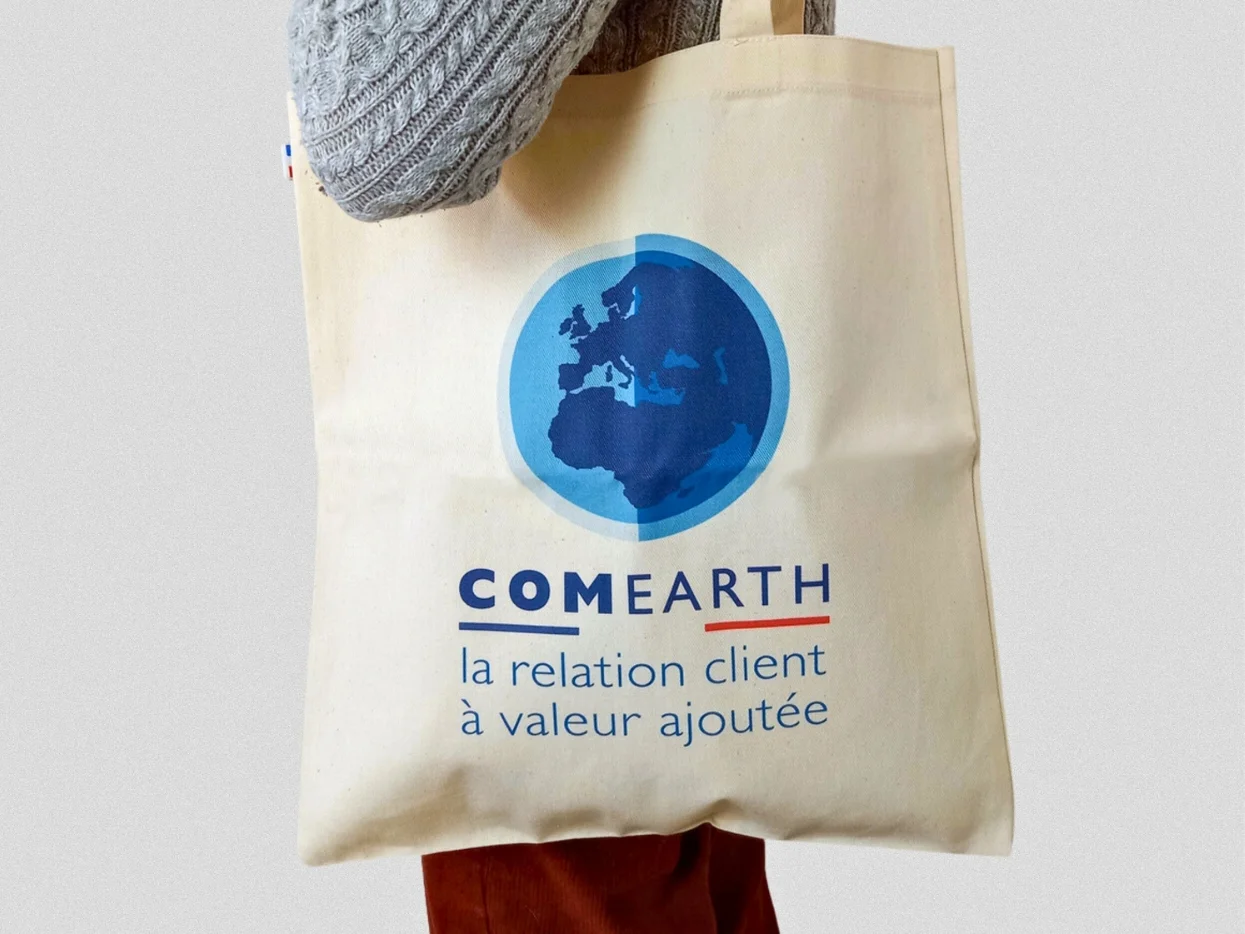 Tote bag coton bio Made in France avec logo comearth, tote bag bio personnalisé fabriqué en ESAT