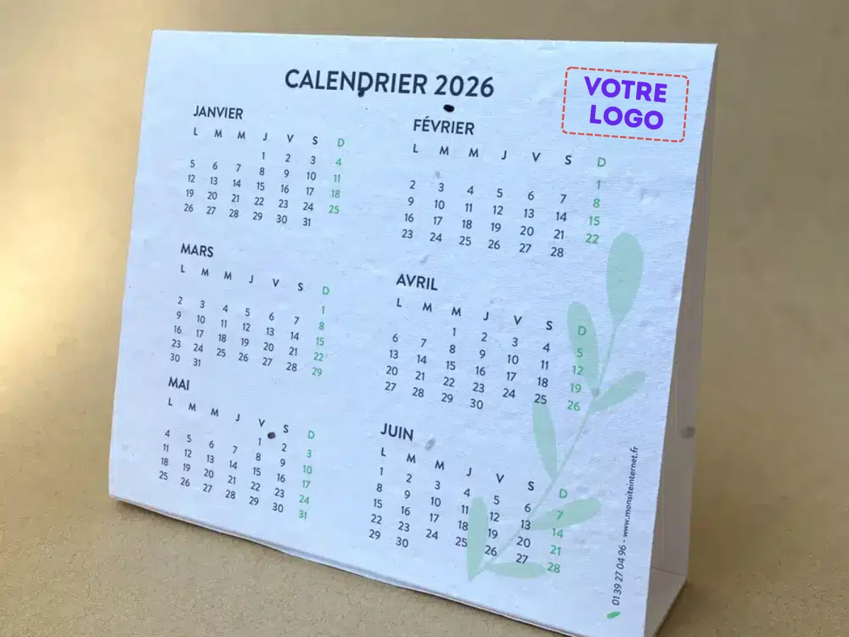 calendrier chevalet a planter 2026, calendrier ensemence Made in France 2026, objet publicitaire vegetal