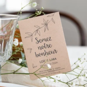 Sachet graines mariage personnalisé Made in France conditionné en ESAT, cadeau invité mariage